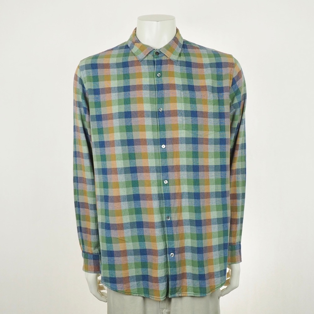 Carbon2Cobalt Button Down Shirt Mens LT Green Plaid Check Woven Cotton Blend